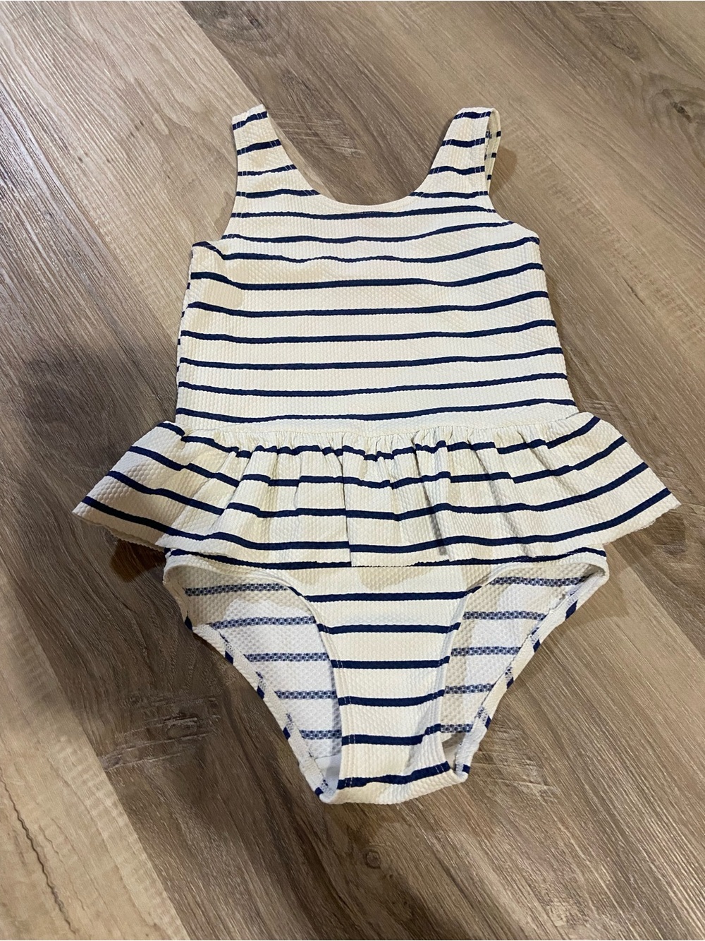 H&M Navy and White Striped Peplum One-Piece Swimsuit